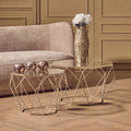 Orsina Arcana Gold Geometric Side Tables - Set of 2 Glass Top Nesting