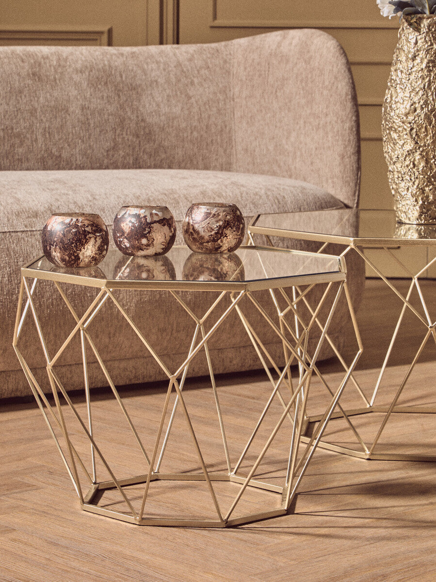 Orsina Arcana Gold Geometric Side Tables - Set of 2 Glass Top Nesting