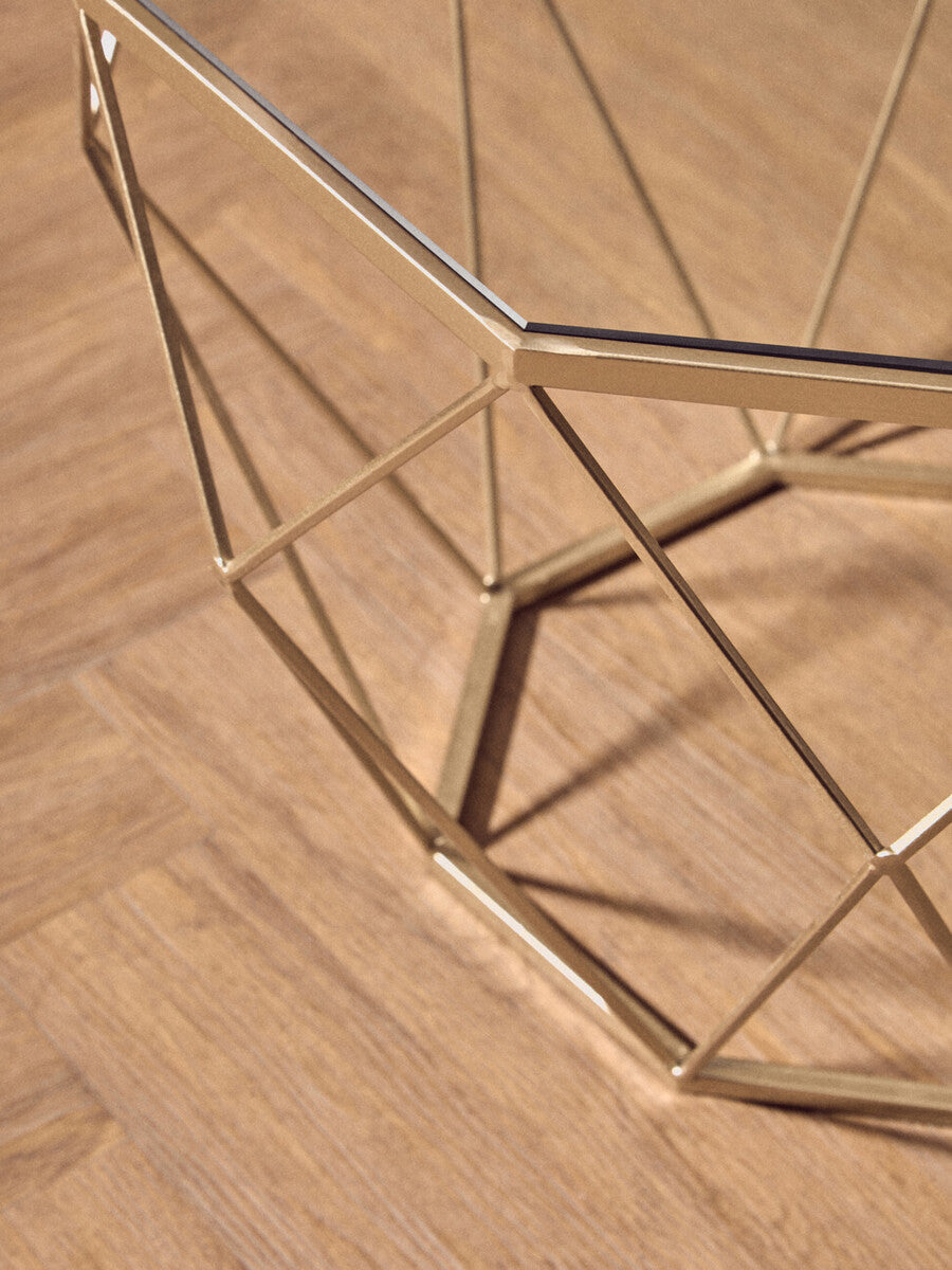 Orsina Arcana Gold Geometric Side Tables - Set of 2 Glass Top Nesting