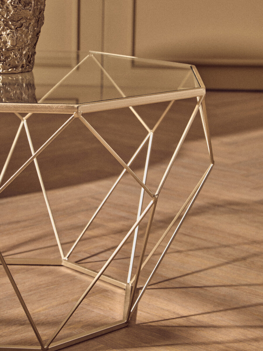 Orsina Arcana Gold Geometric Side Tables - Set of 2 Glass Top Nesting