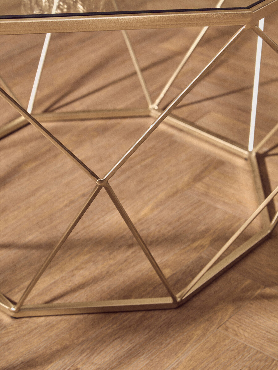 Orsina Arcana Gold Geometric Side Tables - Set of 2 Glass Top Nesting