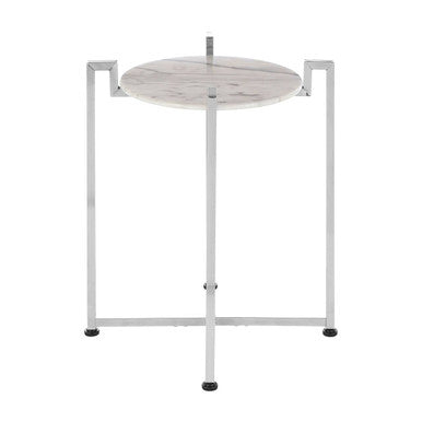 Orsina Cibal Round White Marble Side Table with Modern Chrome Base
