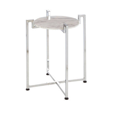Orsina Cibal Round White Marble Side Table with Modern Chrome Base
