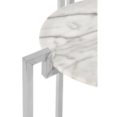 Orsina Cibal Round White Marble Side Table with Modern Chrome Base