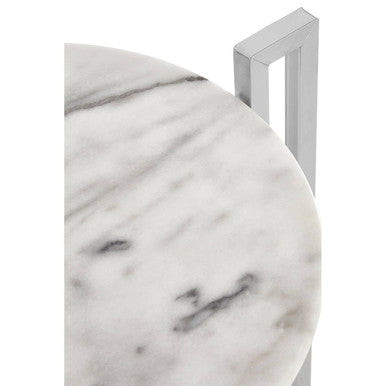Orsina Cibal Round White Marble Side Table with Modern Chrome Base