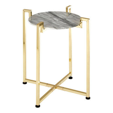 Orsina White Marble Side Table – Round End Table with Gold Base