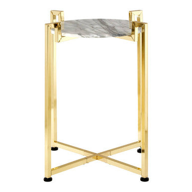 Orsina White Marble Side Table – Round End Table with Gold Base