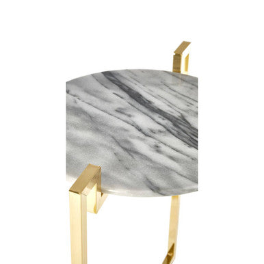 Orsina White Marble Side Table – Round End Table with Gold Base