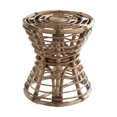 Orsina Maka Grey Natural Rattan Stool – Woven Boho Accent Footstool