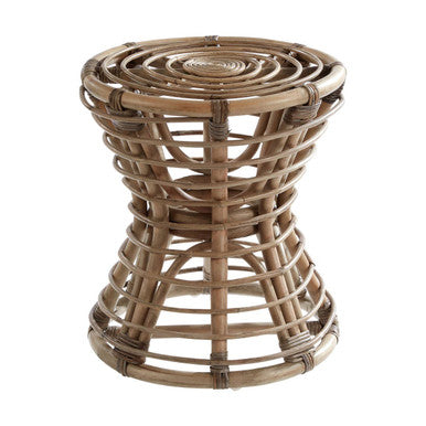 Orsina Maka Grey Natural Rattan Stool – Woven Boho Accent Footstool