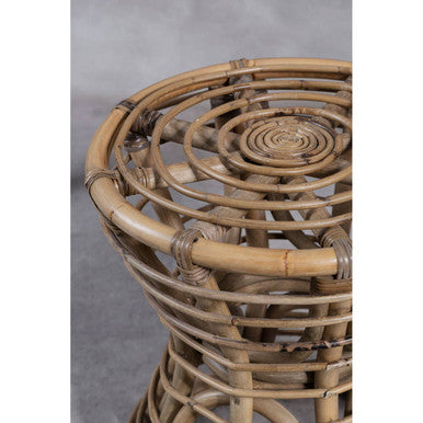 Orsina Maka Grey Natural Rattan Stool – Woven Boho Accent Footstool
