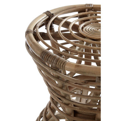 Orsina Maka Grey Natural Rattan Stool – Woven Boho Accent Footstool