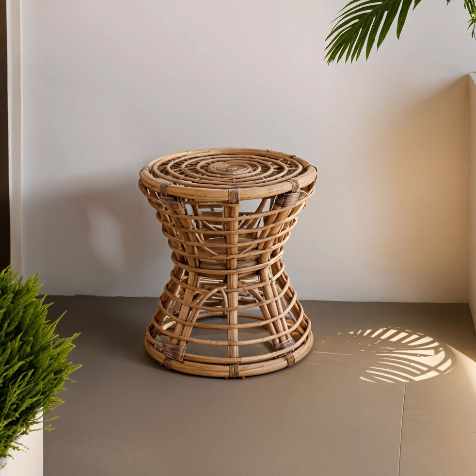 Orsina Maka Natural Rattan Stool – Woven Boho Accent Footstool