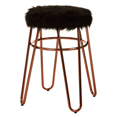 Orsina District Faux Fur Stool – Rose Gold Finish Glam Vanity Seat