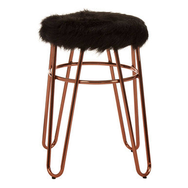 Orsina District Faux Fur Stool – Rose Gold Finish Glam Vanity Seat