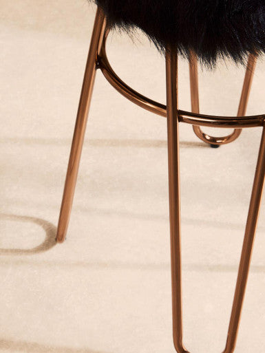 Orsina District Faux Fur Stool – Rose Gold Finish Glam Vanity Seat