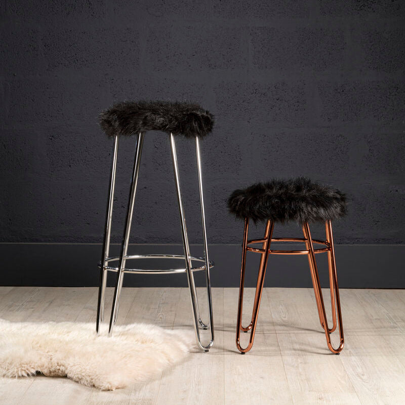 Orsina District Faux Fur Stool – Rose Gold Finish Glam Vanity Seat