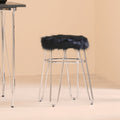 Orsina District Black Faux Fur Stool | Modern Chrome Vanity Seating