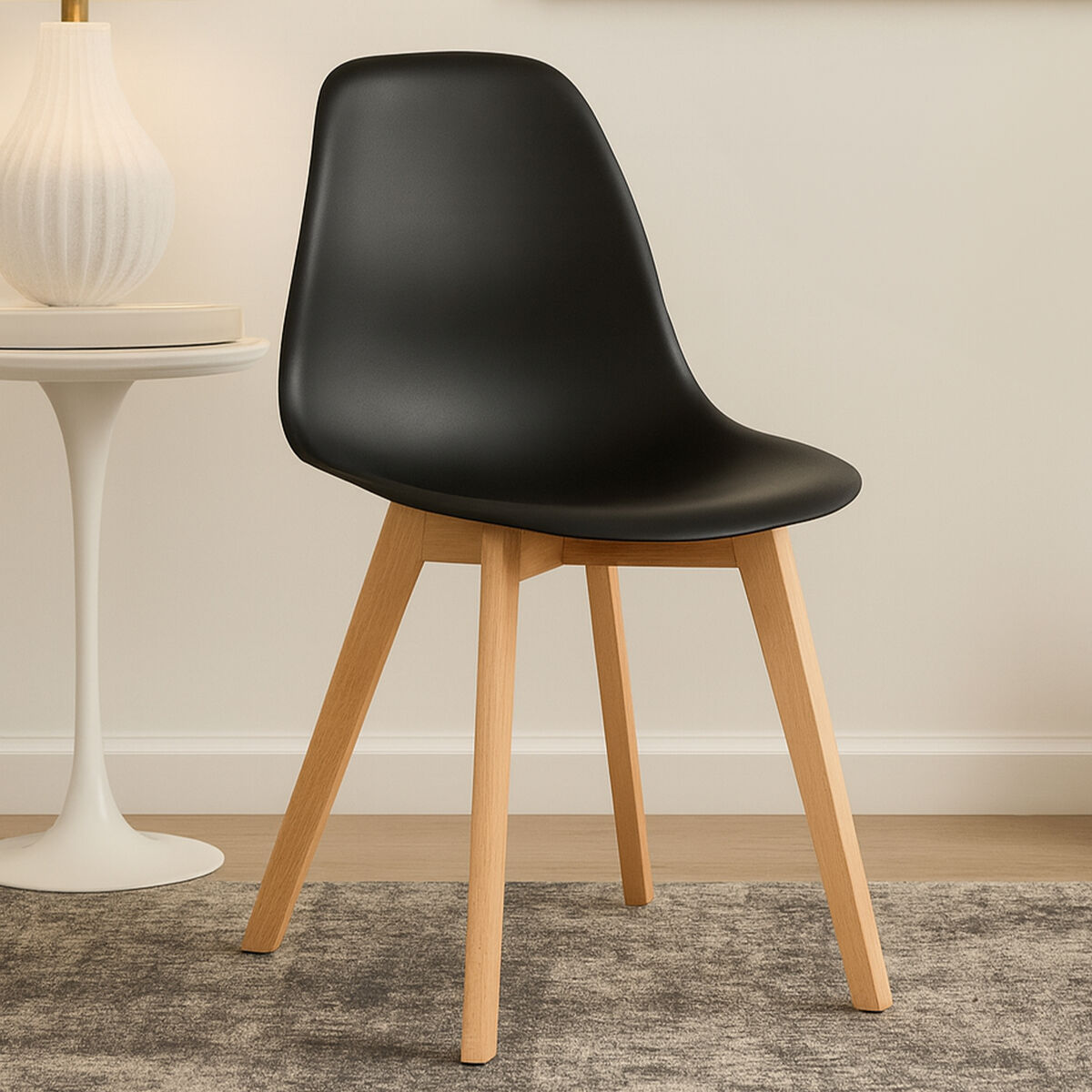 Orsina Stockholm Black Dining Chair with Beech Wood Legs - Modern Style
