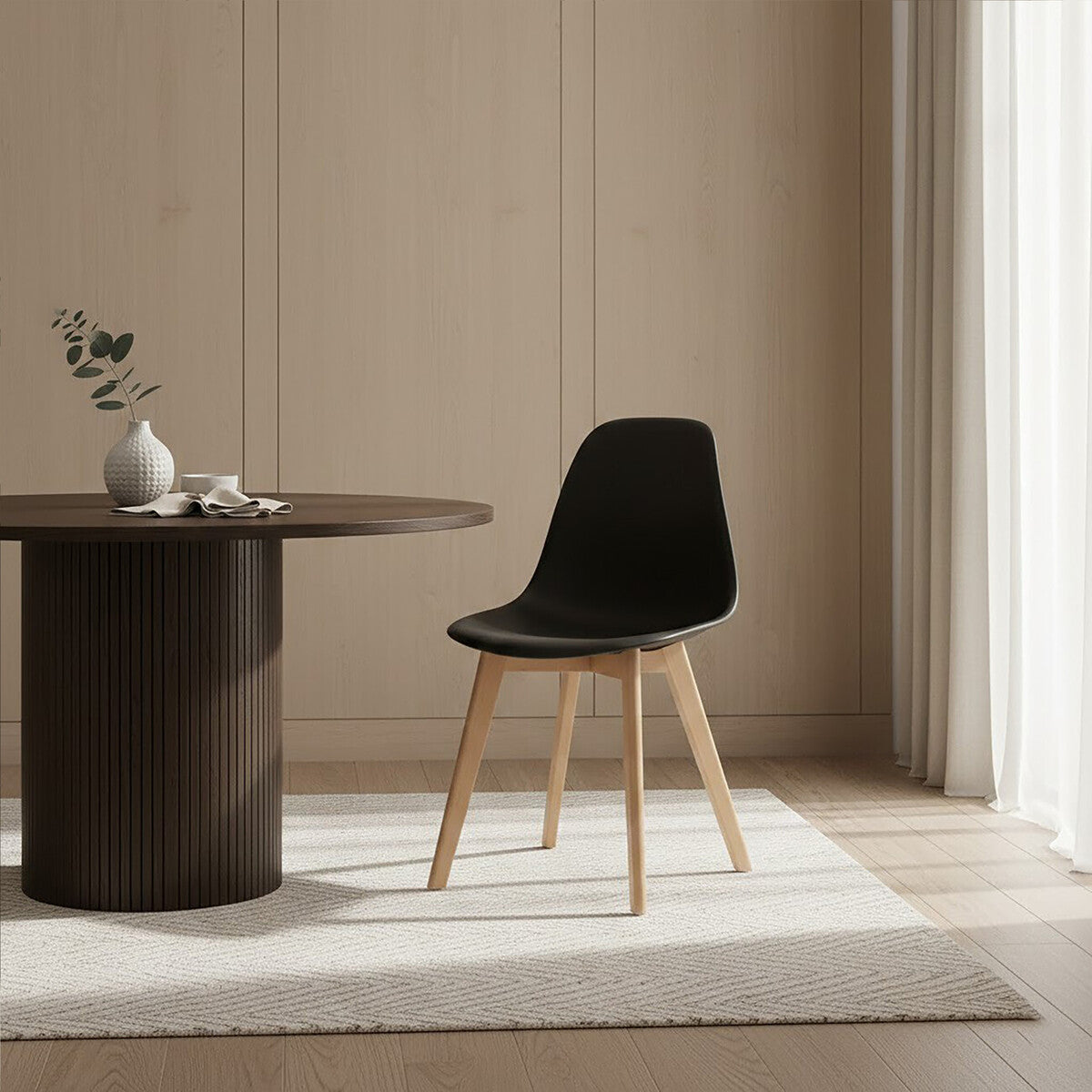 Orsina Stockholm Black Dining Chair with Beech Wood Legs - Modern Style