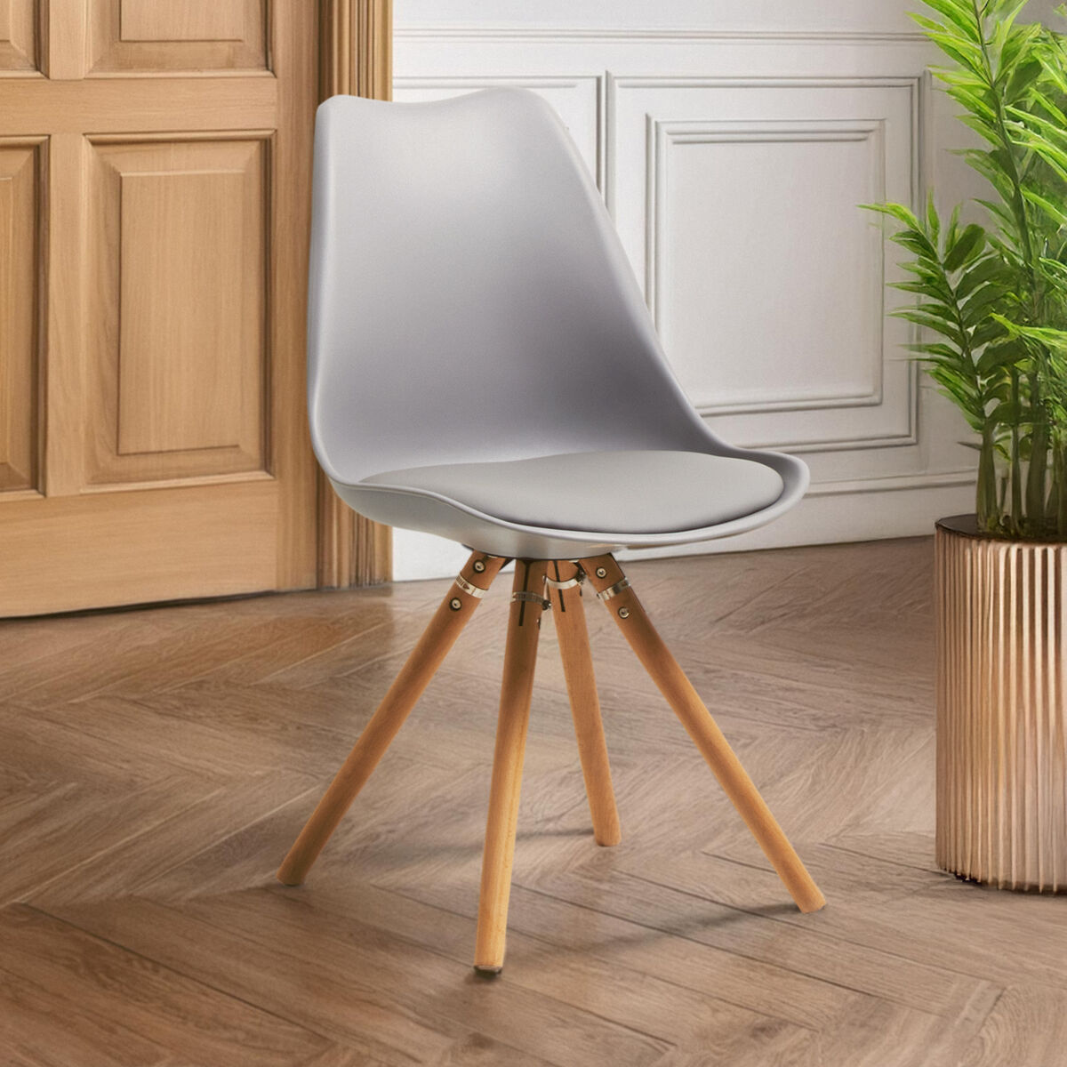 Orsina Stockholm Grey Retro Dining Chair – Mid-Century Beech Wood Legs