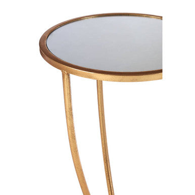 Orsina Marcia Round Gold Side Table – Mirrored Top Accent Table