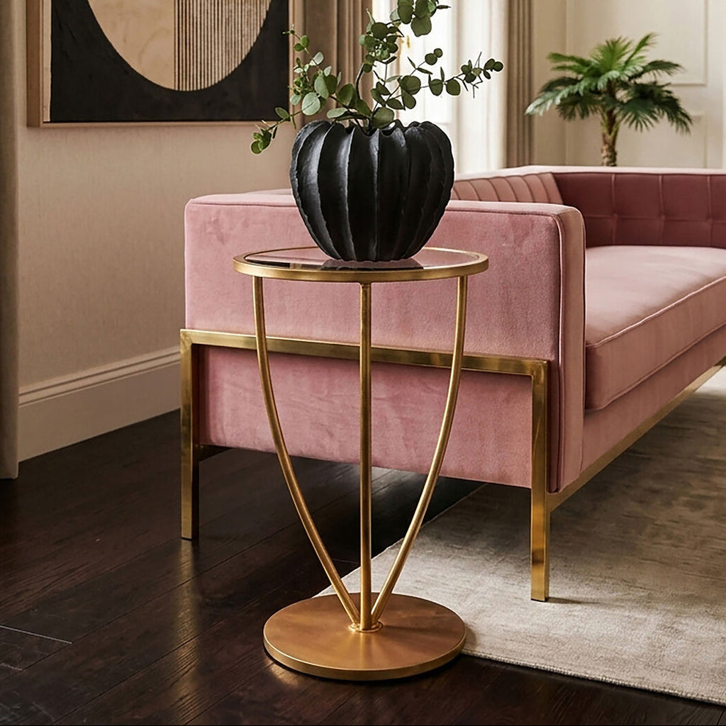 Orsina Marcia Round Gold Side Table – Mirrored Top Accent Table