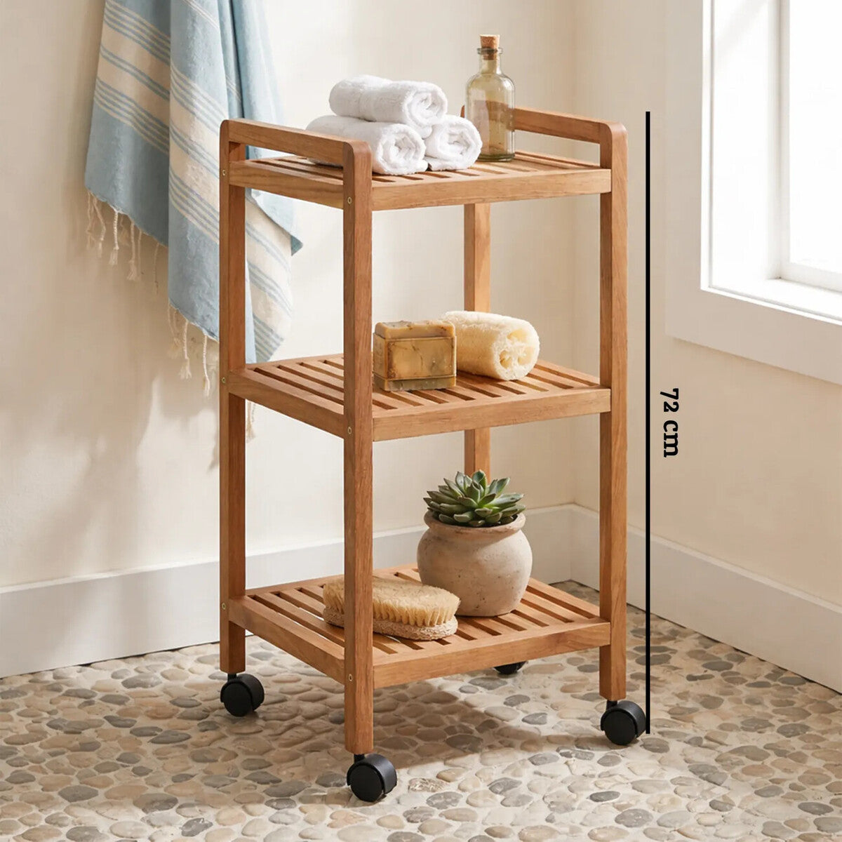 Orsina ARLA 3-Tier Walnut Wood Bathroom Trolley | Mobile Storage Cart