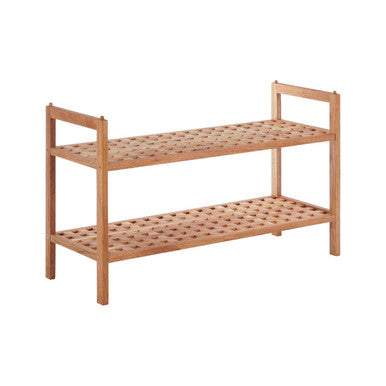 Orsina Arla 2-Tier Stackable Shoe Rack – Walnut Wood Grid Design