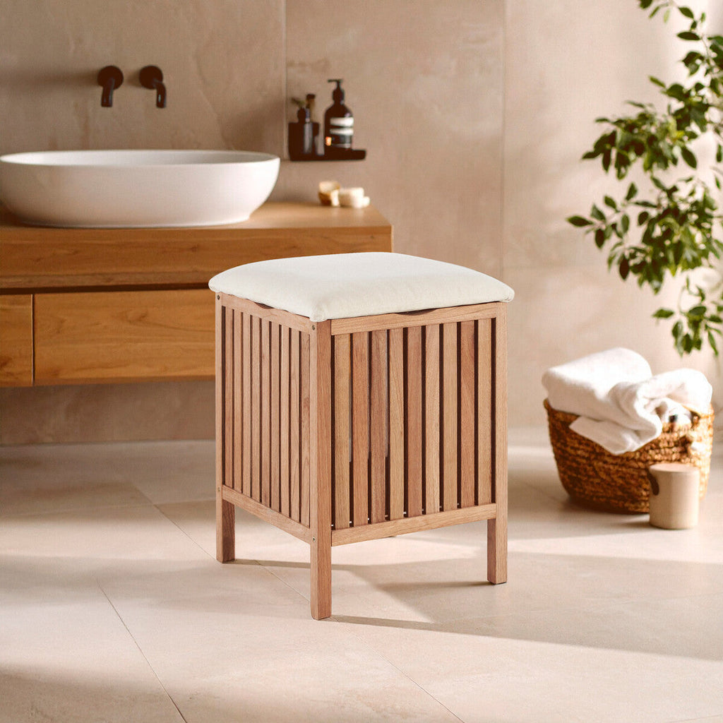 Orsina Walnut Wood Storage Stool – Modern Hallway Seating & Organizer