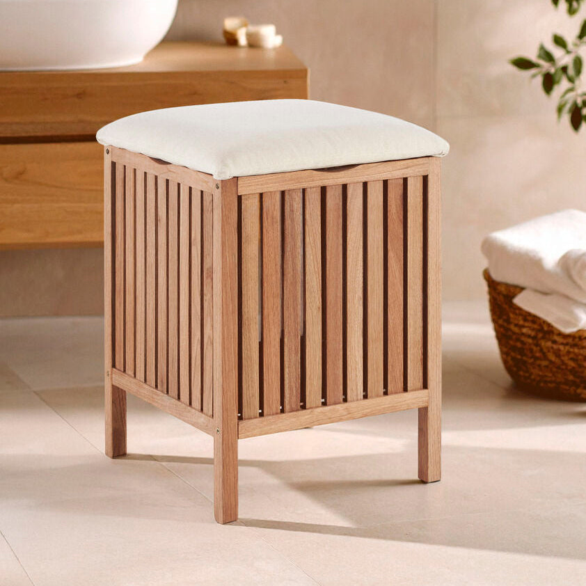 Orsina Walnut Wood Storage Stool – Modern Hallway Seating & Organizer