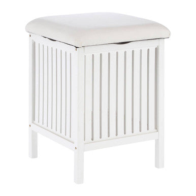 Orsina Salon White Bathroom Storage Stool with Padded Seat Bench