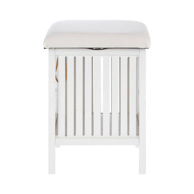 Orsina Salon White Bathroom Storage Stool with Padded Seat Bench
