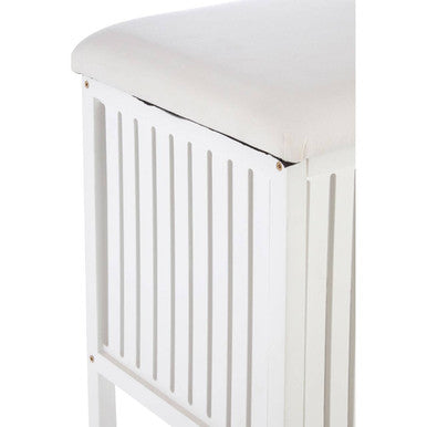Orsina Salon White Bathroom Storage Stool with Padded Seat Bench
