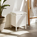 Orsina Salon White Bathroom Storage Stool with Padded Seat Bench