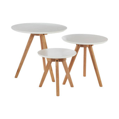 Orsina Nostra Set of 3 Round Nesting Side Tables – White MDF & Wood