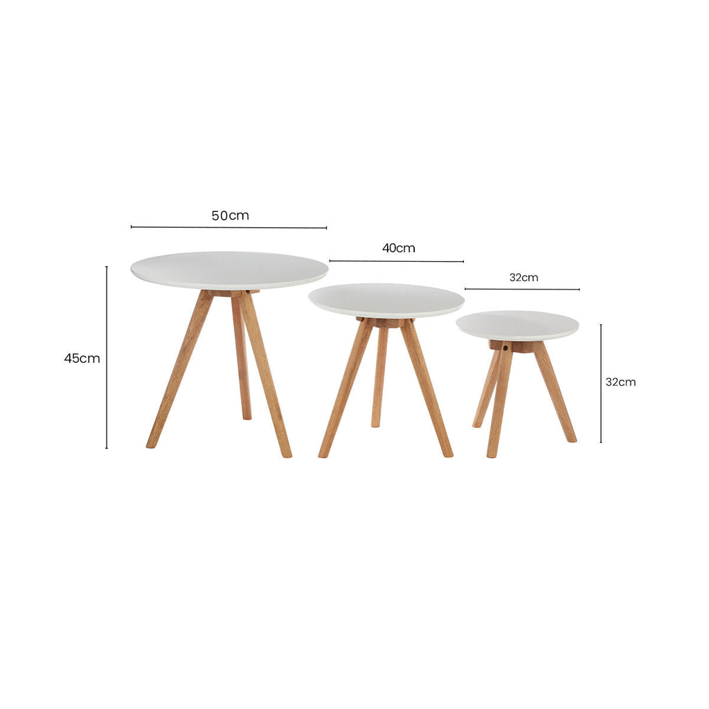 Orsina Nostra Set of 3 Round Nesting Side Tables – White MDF & Wood