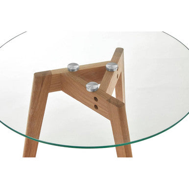 Orsina Nostra Set of 2 Glass Top Side Tables with Oak Wood Base