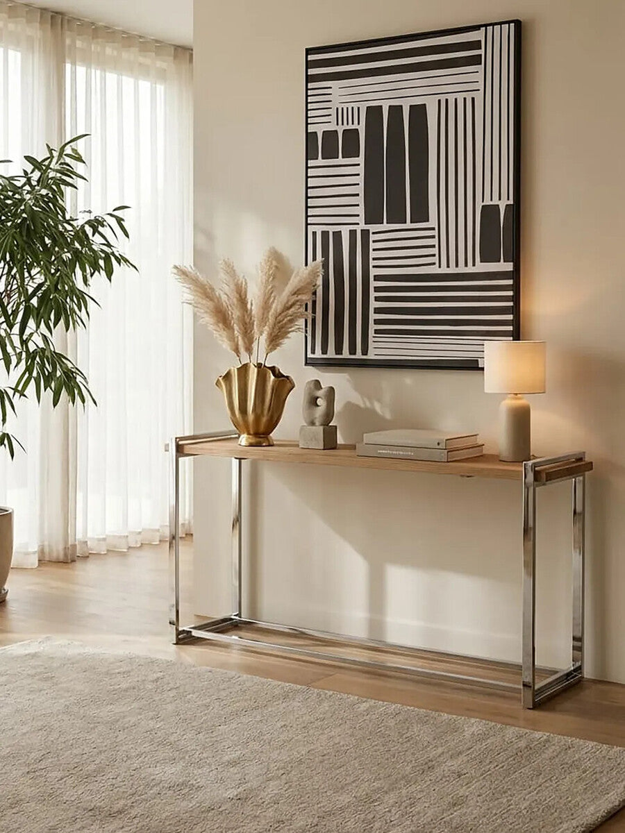 Orsina Menteng Console Table – Elm Wood and Stainless Steel