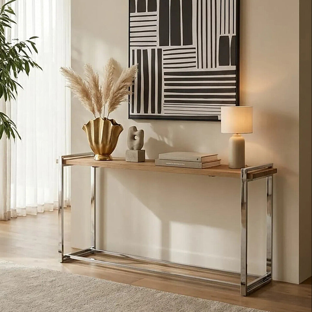 Orsina Menteng Console Table – Elm Wood and Stainless Steel