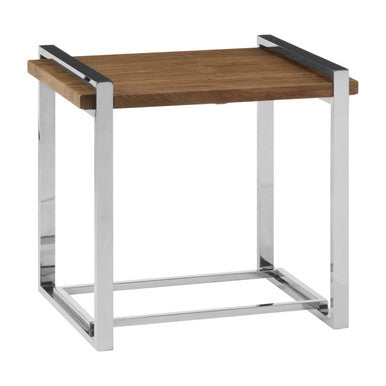 Orsina Menteng Side Table – Rectangular Elm Wood & Stainless Steel