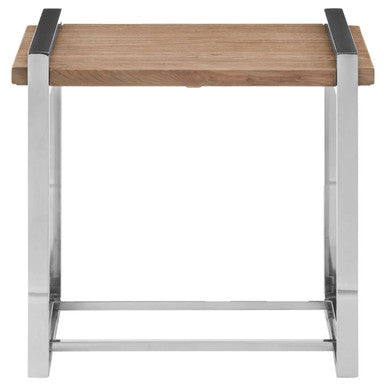 Orsina Menteng Side Table – Rectangular Elm Wood & Stainless Steel