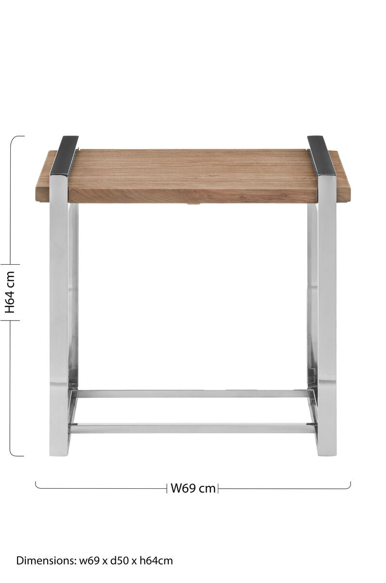 Orsina Menteng Side Table – Rectangular Elm Wood & Stainless Steel