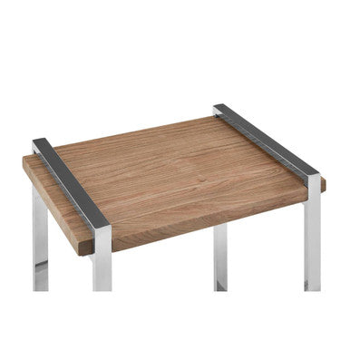 Orsina Menteng Side Table – Rectangular Elm Wood & Stainless Steel