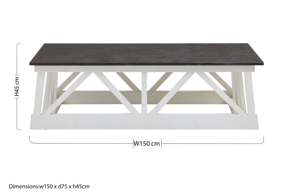 Orsina Monas Coffee Table – Black Stone Top & White Alder Wood