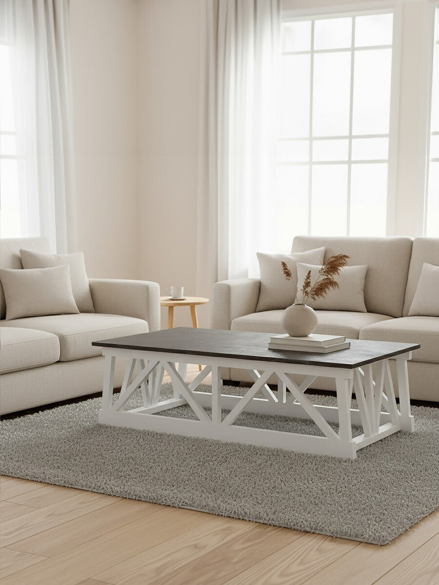 Orsina Monas Coffee Table – Black Stone Top & White Alder Wood