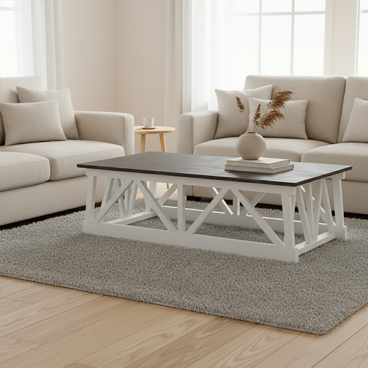 Orsina Monas Coffee Table – Black Stone Top & White Alder Wood