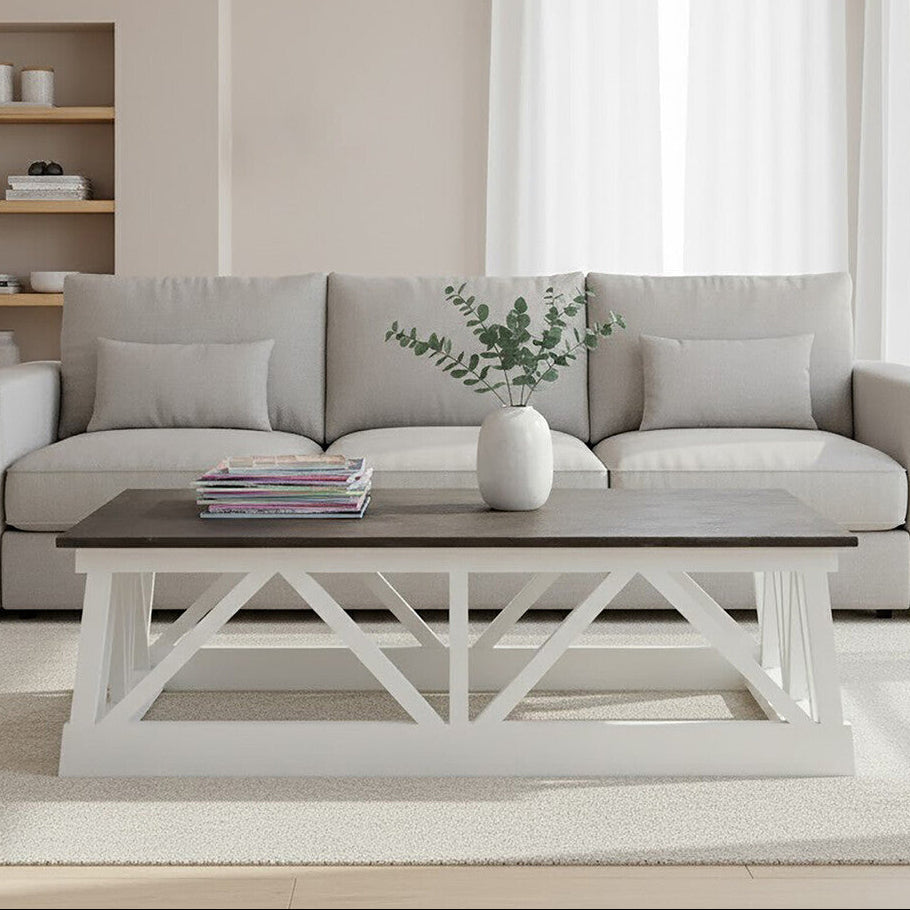 Orsina Monas Coffee Table – Black Stone Top & White Alder Wood