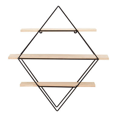 Orsina Brixton 3 Tier Rhombus Wall Shelf – Black Metal & Wood