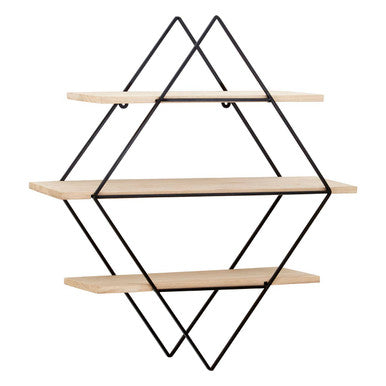 Orsina Brixton 3 Tier Rhombus Wall Shelf – Black Metal & Wood
